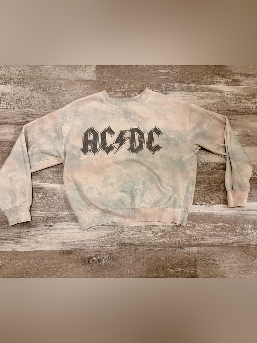 AC/DC  Pastel Tie-Dye Crewneck Sweatshirt - White, Light Blue, Pale Pink